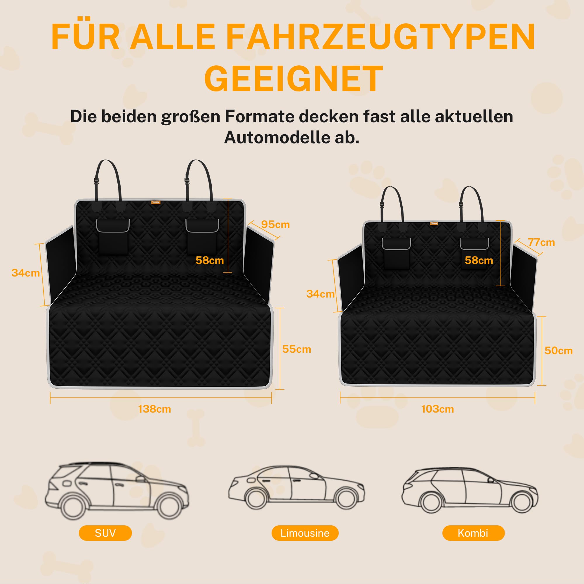 Kofferraumschutz Hund, Gesteppt & Robust mit Seitenschutz und Ladekantenschutz, wasserdichte Hundedecke Auto aus 600D Oxford, schützt vor Kratzern, Schmutz und Haaren, universell für SUV & Kombi