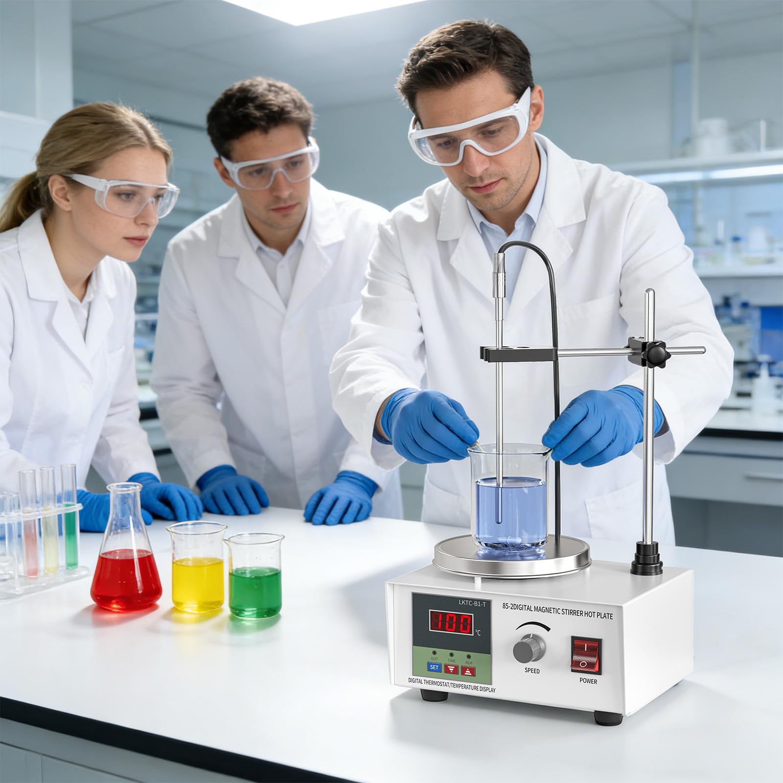 Agitatore magnetico da laboratorio 250W 1000ML con Display Digitale della Temperatura e Regolazione della velocità Miscelatore Magnetico con Piastra riscaldante e Barra agitatrice Magnetica