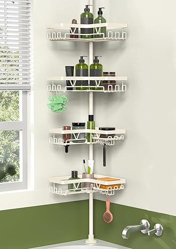 Miniatura 9 de KEGII Barra de tensión de esquina de 4 niveles, organizador de barra de ducha impermeable, barra de tensión de piso a techo de 25 a 114.2 pulgadas