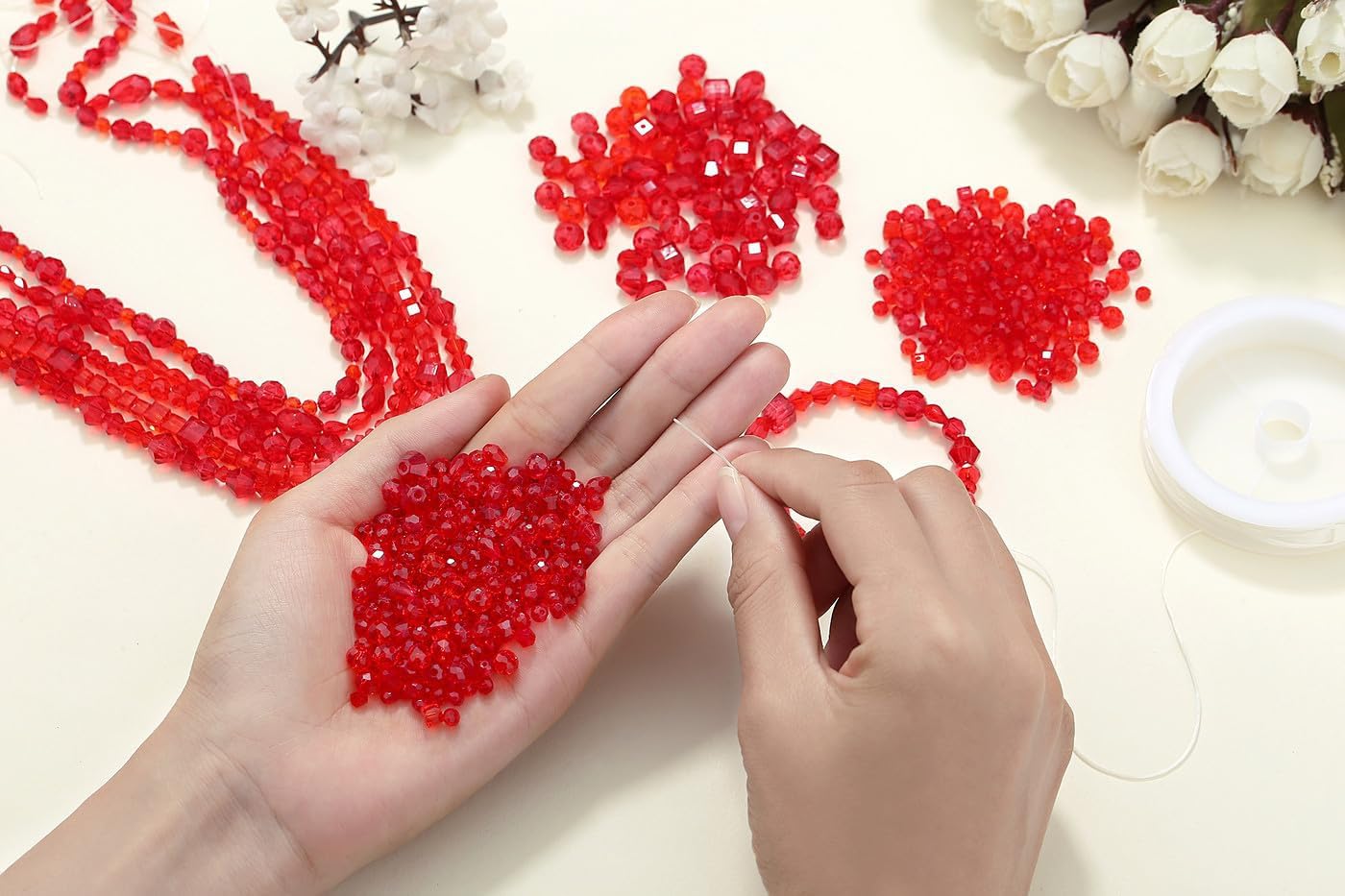 XIANNVXI 800pcs Faceted Red Beads 4/6/8mm Red Glass Beads for Crafting for Jewellery Making, 4mm, 6mm, 8mm - Image 3