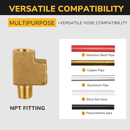 Miniatura 6 de JUWO 18" NPT hembra x 18" NPT macho x 18" NPT hembra, camiseta Barstock Street, accesorio de tubería de latón para aire, propano, LP y gas natural