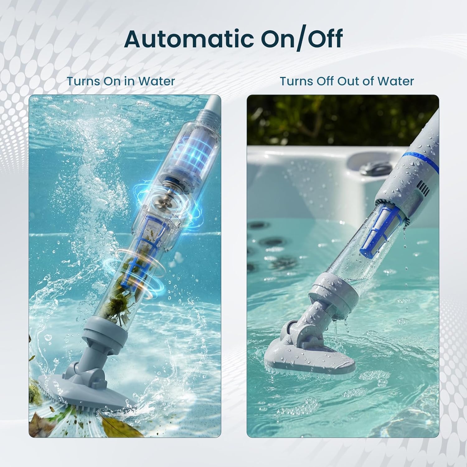 Handheld Spa Hot Tub Vacuum, Cordless Spa Vacuum Cleaner with 2 Brush Heads and Telescopic Pole, Up to 3 Hours of Runtime, Rechargeable Small Pool Vacuum for Above Ground Pool Inground Pools Hot Tubs