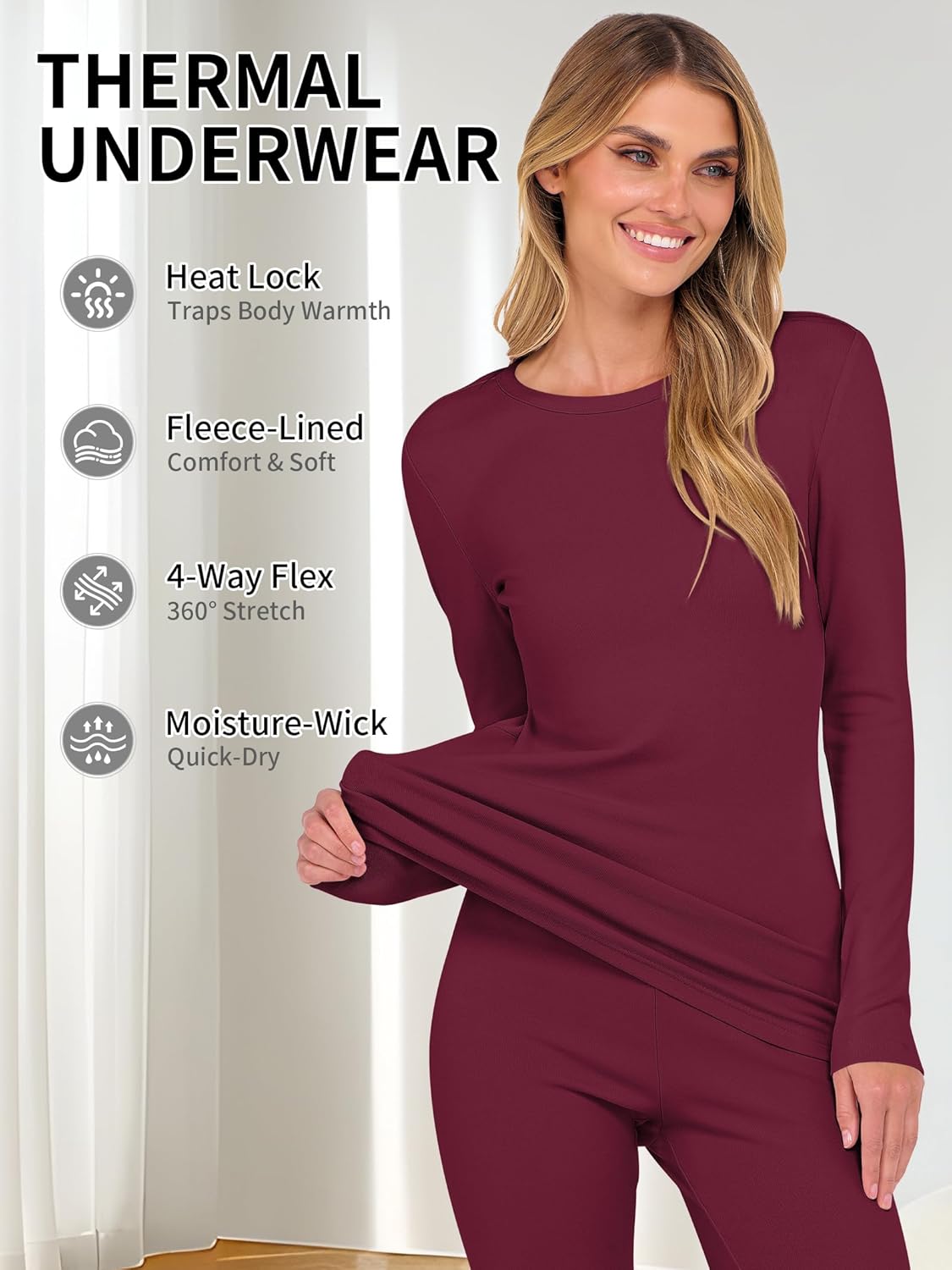 ANRABESS Thermal Underwear for Women Long Johns Fleece Lined Base Layer Pajama Set Cold Weather Top Bottom Winter Clothing