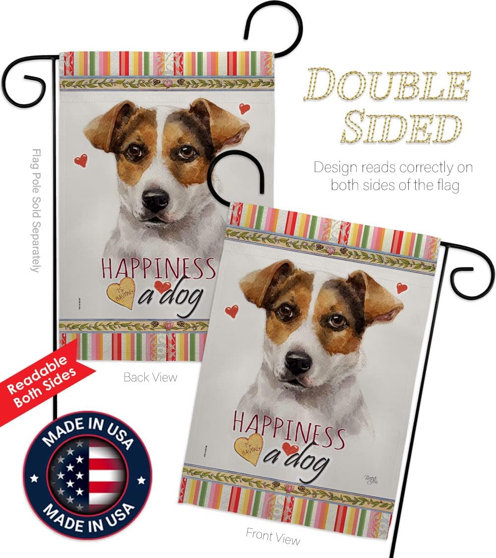 Breeze Decor Russell Terrier Happiness Garden Flag Set Wall Hanger Dog Puppy Spoiled Paw Canine Fur Pet Nature Farm Animal Creature House Banner Small Yard Gift Double-Sided, Made in USA