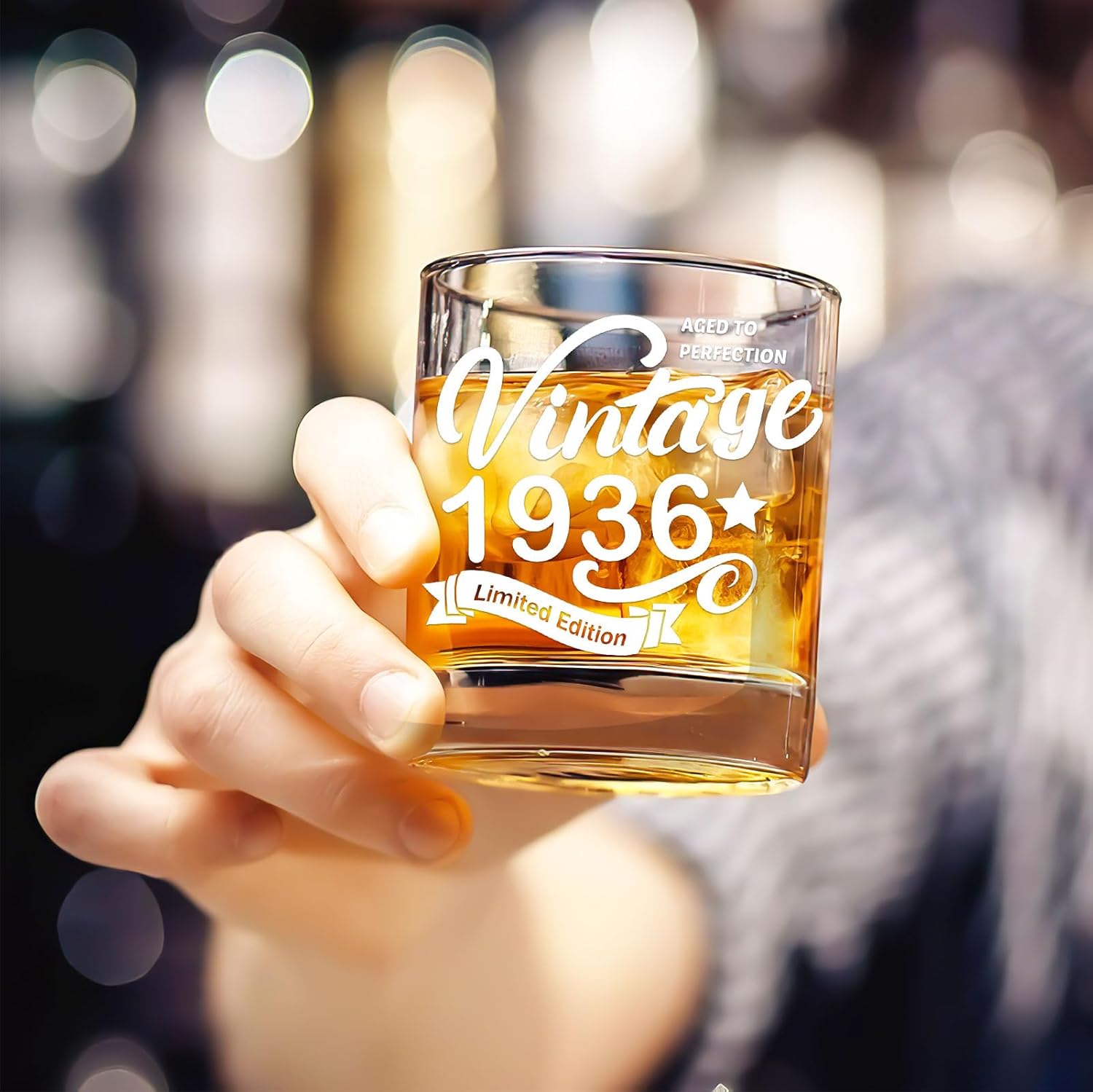 Old Fashioned Glasses-1936-Vintage 1936 old time information 10.25oz Whiskey Rocks Glass -90th Birthday Aged to Perfection - 90 years old gifts Bourbon Scotch Lowball Old Fashioned-1PACK - Image 4