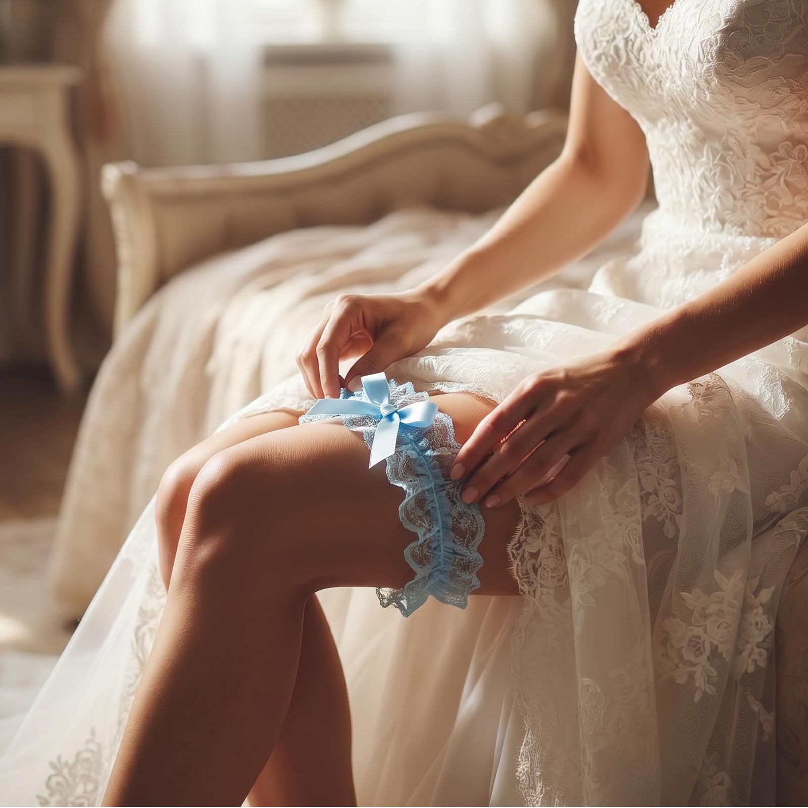 Ouligay Niebieska podwiązka ślubna dla panny młodej, podwiązka z koronką, niebieskie podwiązki, rajstopy dla panny młodej, elegancki prezent ślubny, dla panny młodej, niebieskie pasy ślubne dla panny