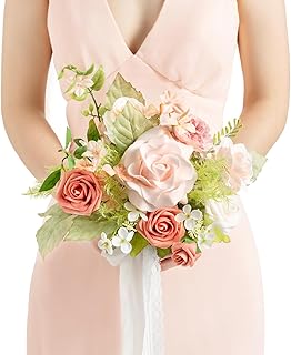 Ling's moment Pink Artificial Wedding Flower Bouquets for Bridesmaids Bl...