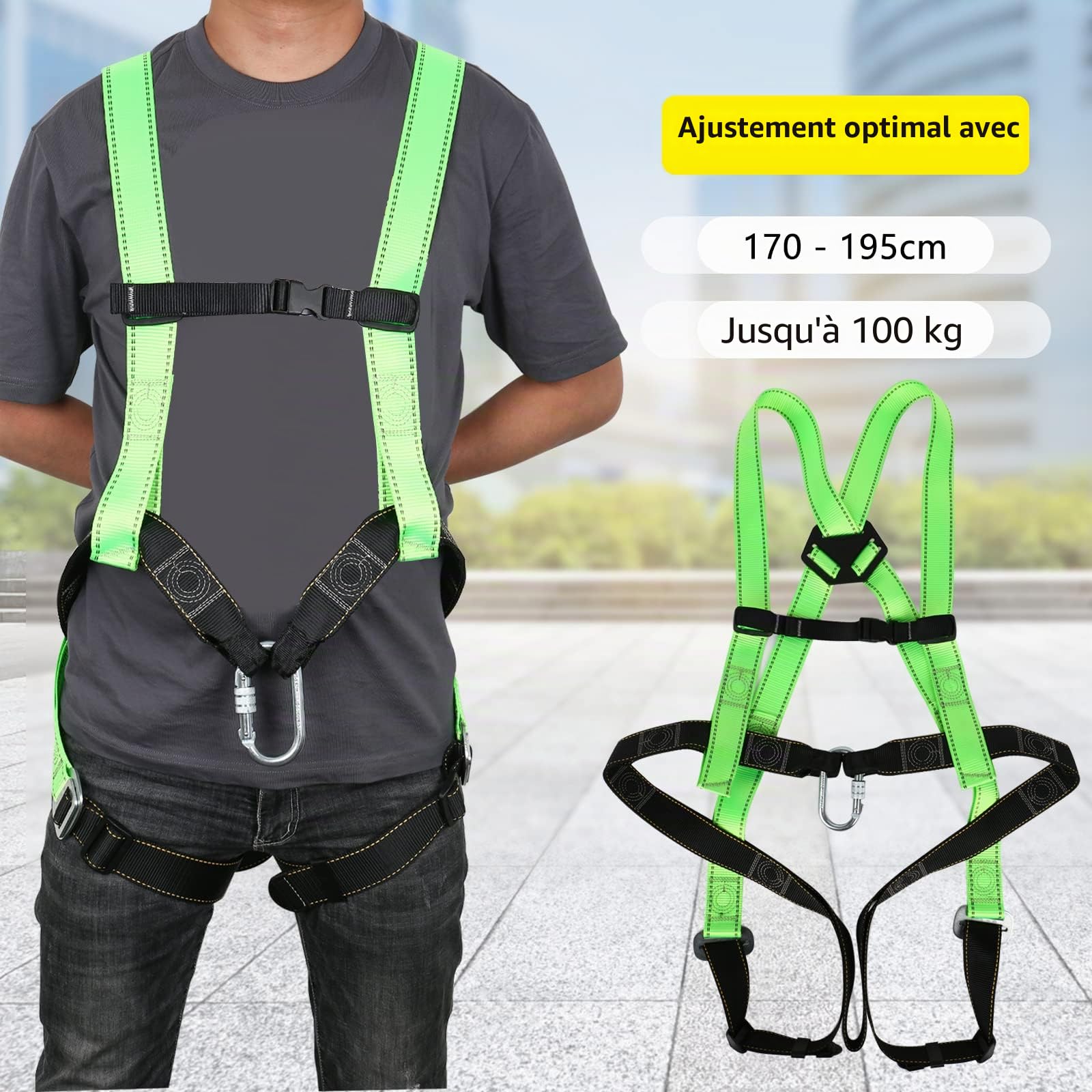 Sangle de récupération professionnelle avec mousqueton à vis - Protection contre les chutes - Jusqu'à 100 kg