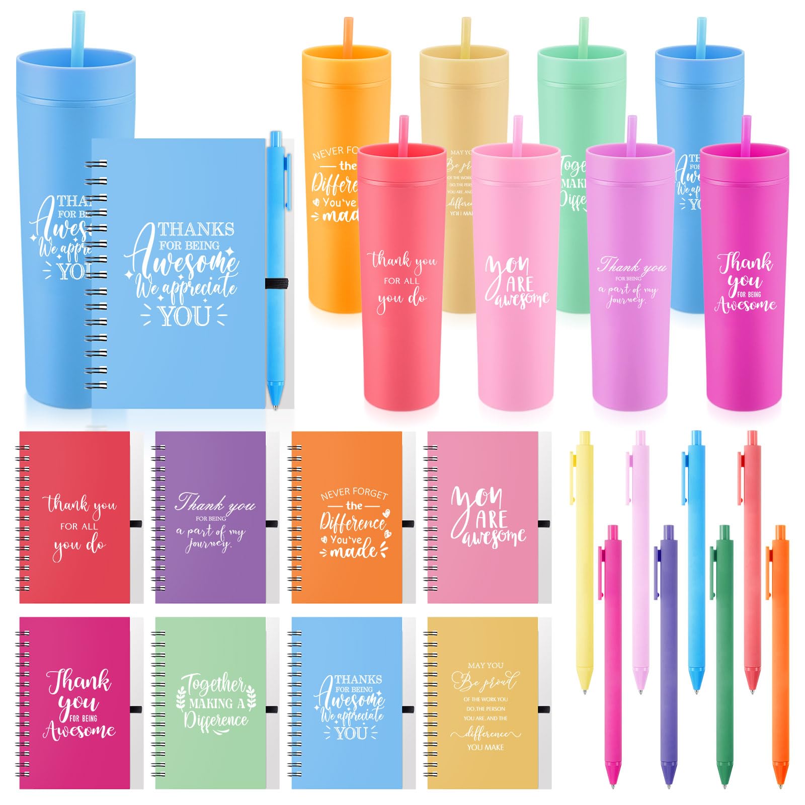 Gobelets de remerciement 473 ml avec pailles et carnets Honeydak Lot de 8