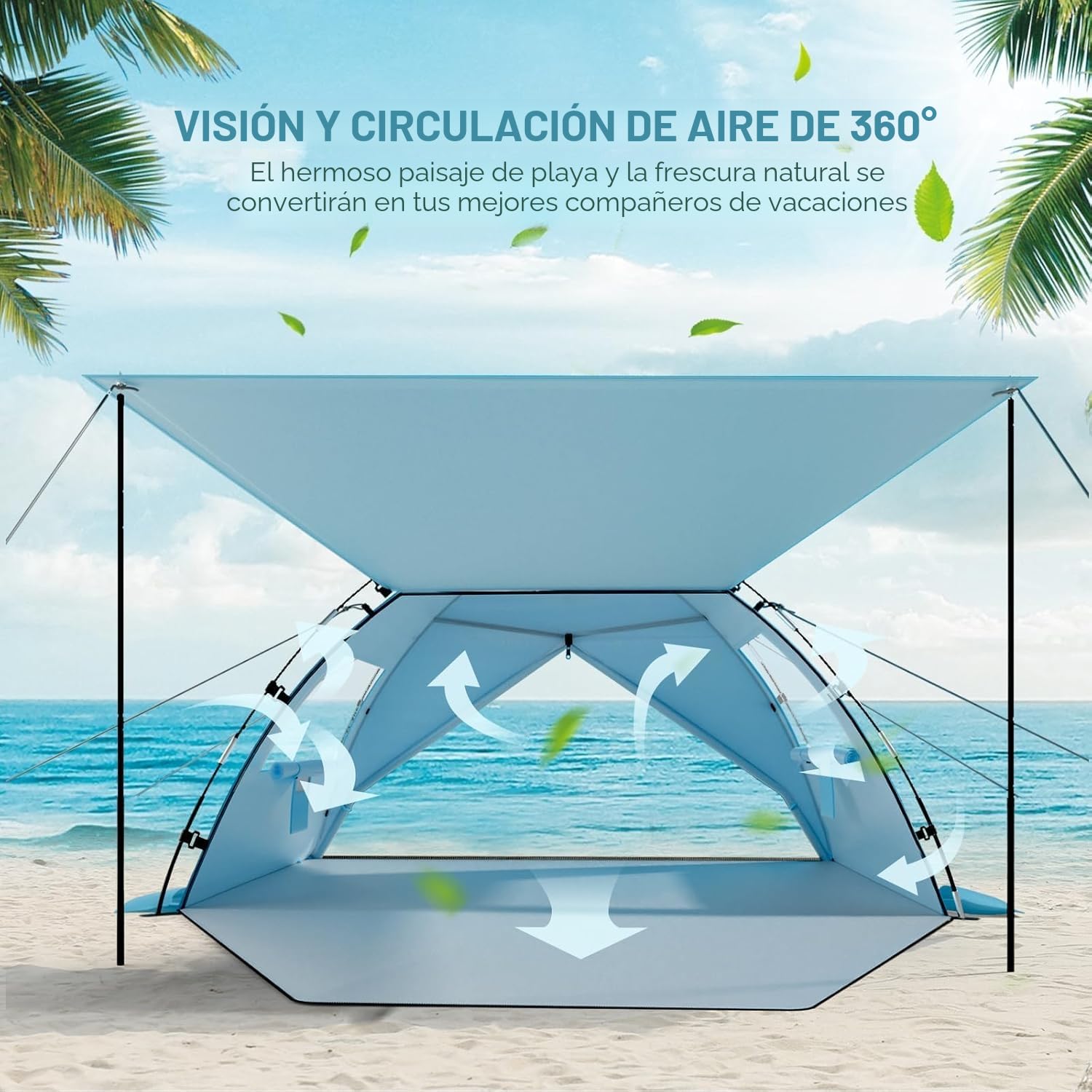 Elegear Tienda de Playa para 6-8 Personas, Tienda de Campaña Protección UV UPF 50+ Portable Canopy con Bolsa de Transporte Refugio Playa Familiar para Varar Parque Camping Pesca, 260x165x150cm, Azul