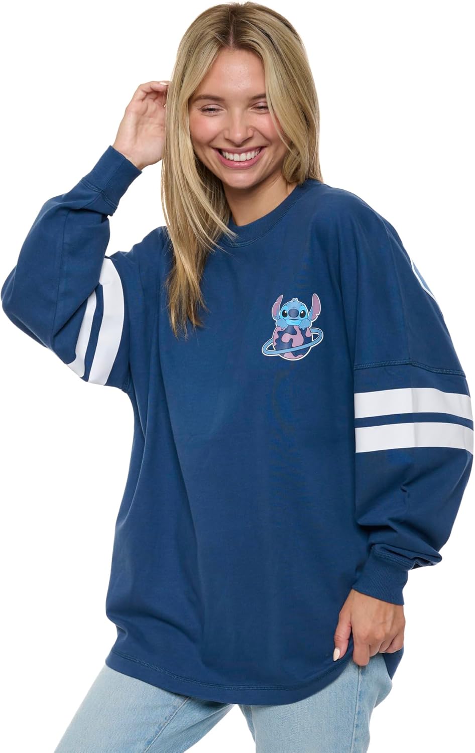 Disney Stitch Womens Long Sleeve Jersey Oversized Crewneck Shirt - Image 4