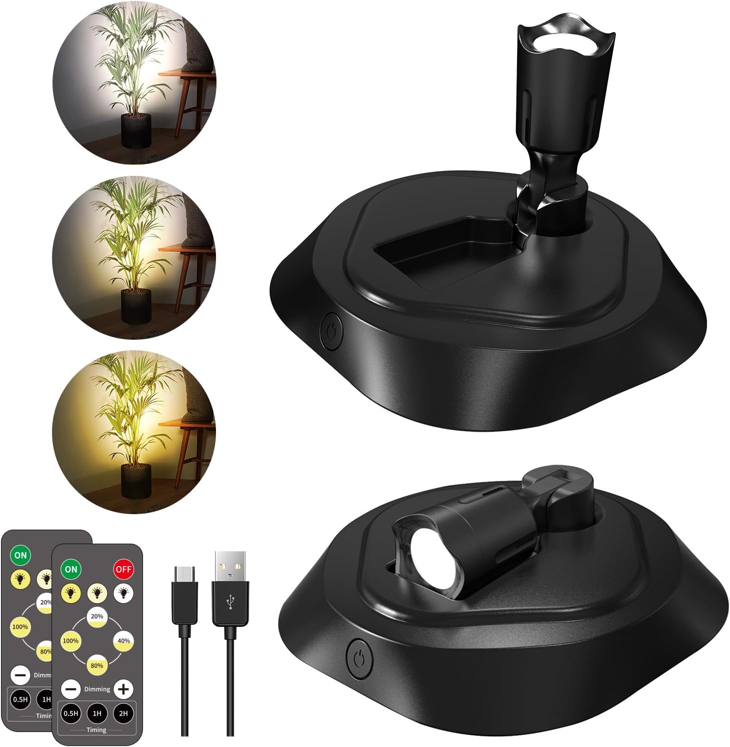 LEASTYLE LED Wireless Spotlights (2-pack) with remote controls and charging cables.