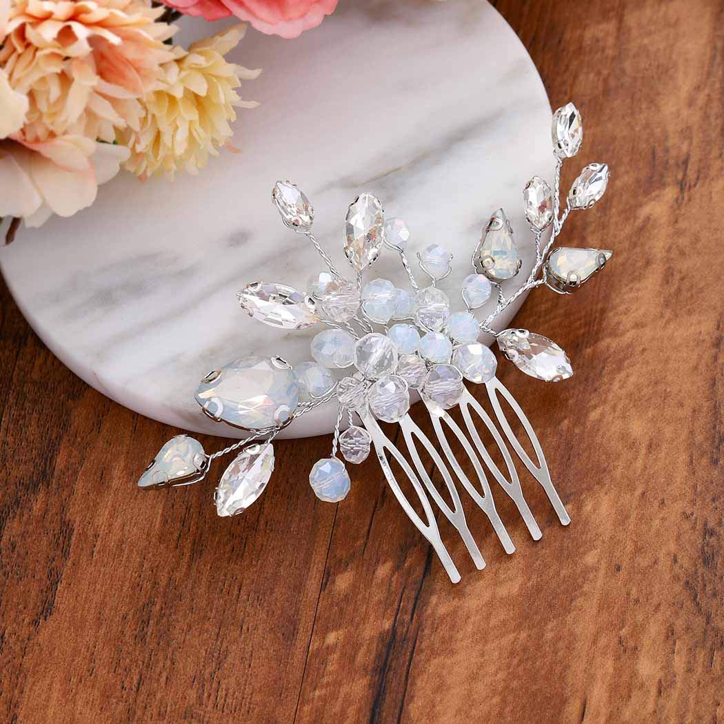 Easedaily Bride Wedding Hair Comb Silver Rhinestone Bridal Hair Pieces Opal Hair Clip Crystal Side Combs Hair Accessories for Women and Girls : Beauty & Personal Care