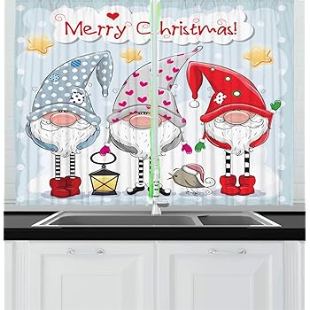 Amazon Com Kitchen Curtains Christmas Seamless Pattern Gnomes Scandinavian Window Drapes 2 Panel Set For Kitchen Cafe Decor 52 X 39 Kitchen Curtains For Gir Home Kitchen