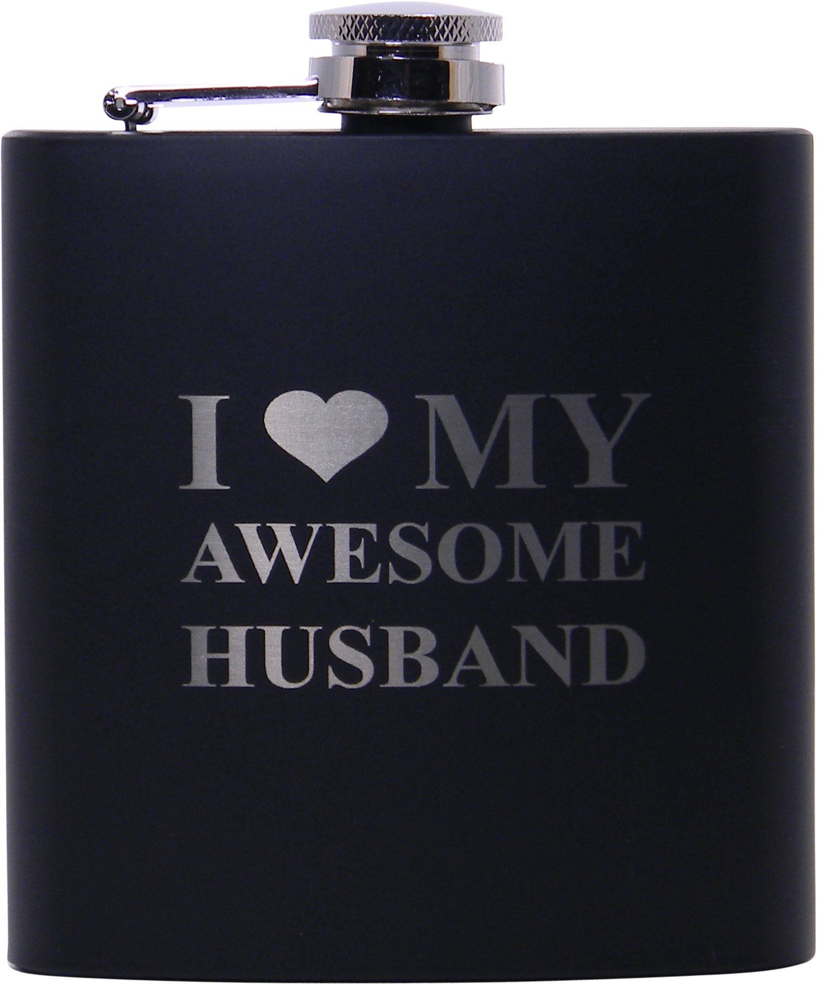 I Love My Awesome Husband 6oz Black Flask - Great Gift for Father's Day, Valentines Day, Anniversary, Birthday, or Christmas Gift for Husband, Dad