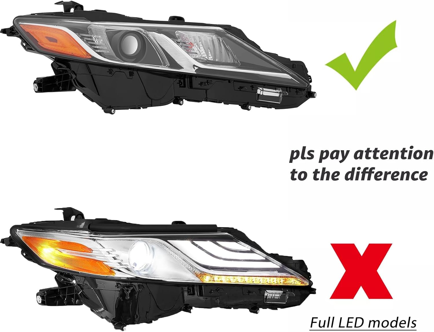 LED Projector Headlight Assembly for 2018 2019 2020 2021 2022 2023 2024 Toyota Camry L/LE/SE Headlamp Head Light Replacement Right Passenger Side,Chrome Housing Amber Reflector
