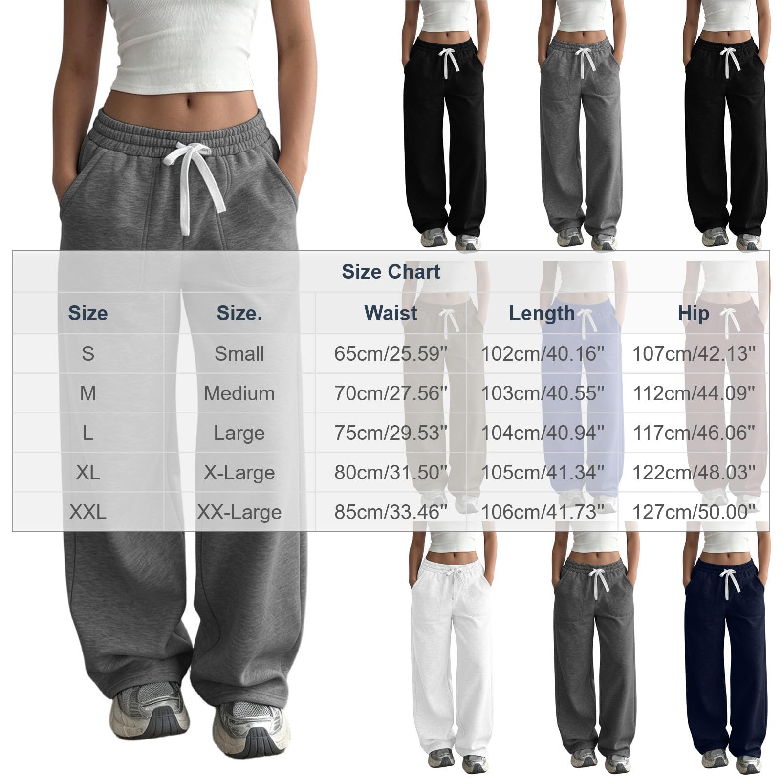 Generico Pantaloni da Jogging Donna Pantaloni Lunghi a Vita Alta Pantlone Cotone con Coulisse Regolabile Leggeri e Comodi Pantalone da Corsa con Tasche Tinta Unita Pants Baggy per Fitness e Sport