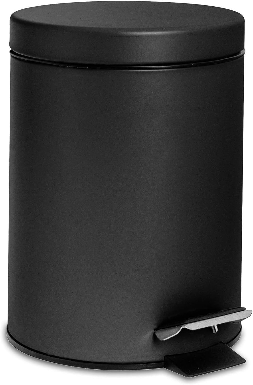 Harbour Housewares 3L Bathroom Bin - Matte Black - Round Stainless Steel Pedal Bin Slim Kitchen Rubbish Trash Can Garbage Dustbin with Lid and Inner Bin Liner Bucket