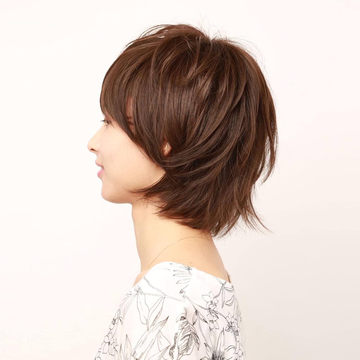 Heat Resistant Synthetic Hair Wig Short Fashion Fluffy Wig for Asian Young Women IUH30S20 (Human hair mixed+Medical base, N2 Natural Black)