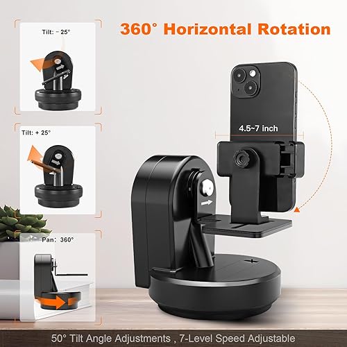 Miniatura 10 de Soonpho M6 - Cabezal de trípode panorámico giratorio motorizado con seguimiento facial, cabezal de inclinación panorámica de 360 con clip de