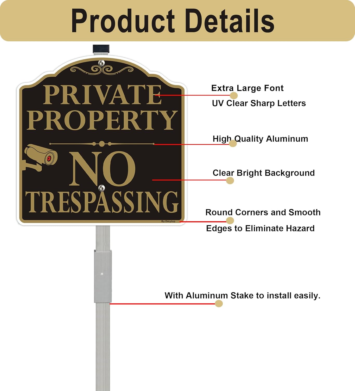 2 Pack Large Private Property No Trespassing Signs with 36" Alloy Long Stake + 2 Pack No Pooping Dog Signs for Yard - Keep Off Grass Lawn Sign With 28" Metal Stakes