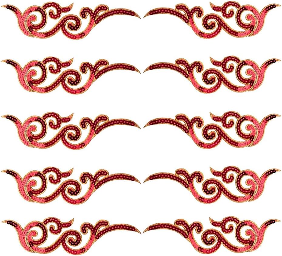 5 Pair of Embroidery Sequin Applique Sewing Flower Fabric Collar Patch Motif Wedding Bags Dress Pillow Sewing Accessories Embellishment (Red)
