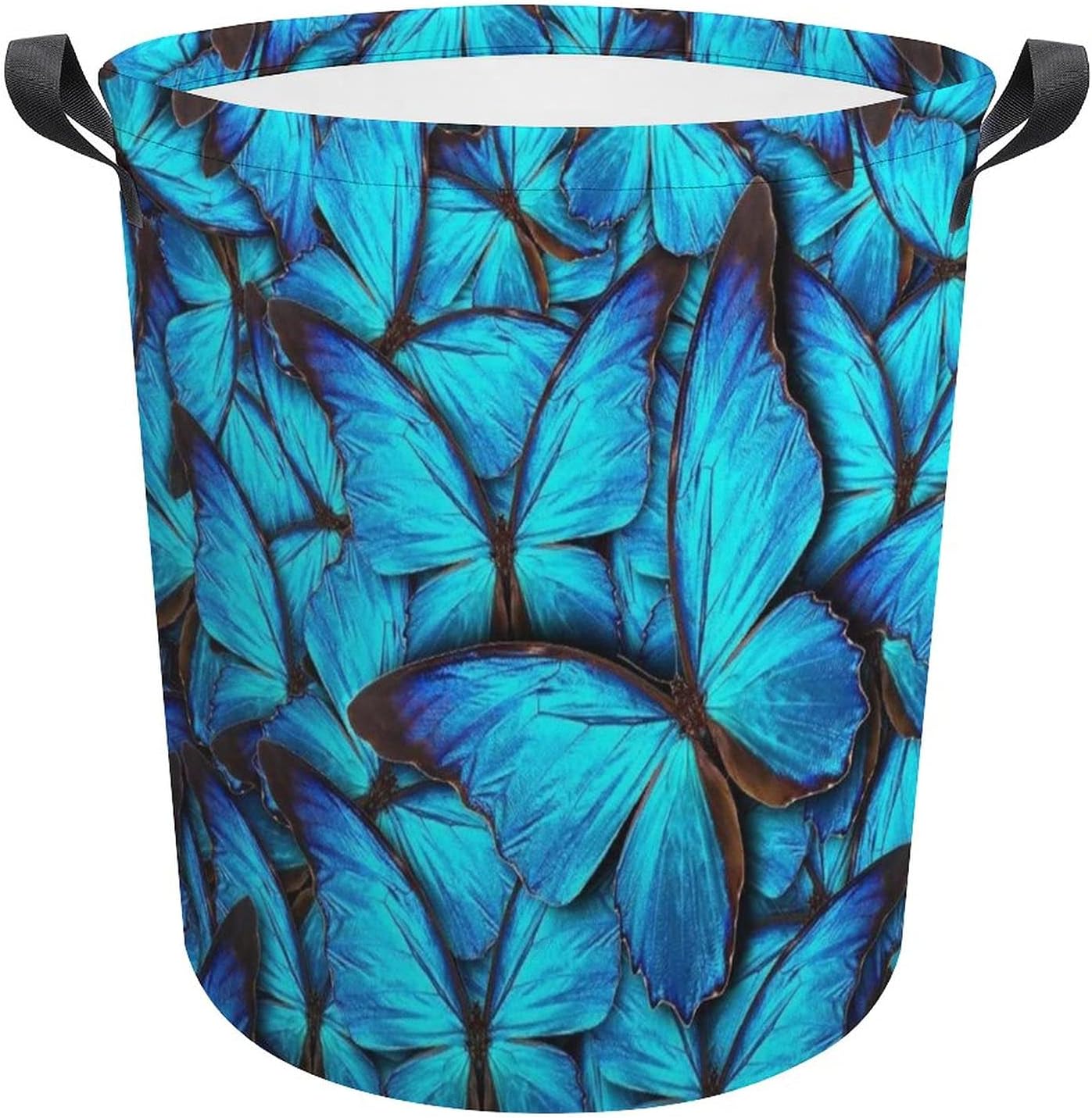 大放出セール 大容量 60l ランドリー バスケット 青い美しい蝶 洗濯物用かご収納袋 汚れた衣服 日用品収納バケツ 折り畳み式 シンプルでおしゃれ収納袋 玩具 リビング 衣類 収納便利 丸型 取っ手付き ベッドルーム キッチン クロークルーム 雑物収納