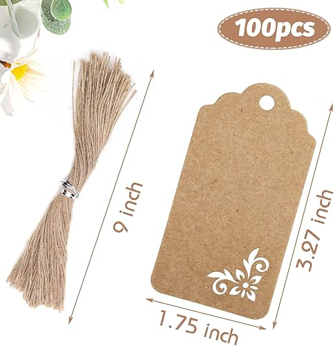 Miniatura 2 de Koogel 100 etiquetas de papel Kraft, etiquetas con cuerda, etiquetas de regalo para bodas, baby shower, despedida de soltera