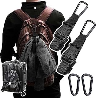 2 Pack Add a Bag Luggage Straps - Adjustable Suitcase Belts Travel Accessories - Jacket Gripper Arm Saver Easy to Carry Your Extra Bags (Black,Four Hooks)