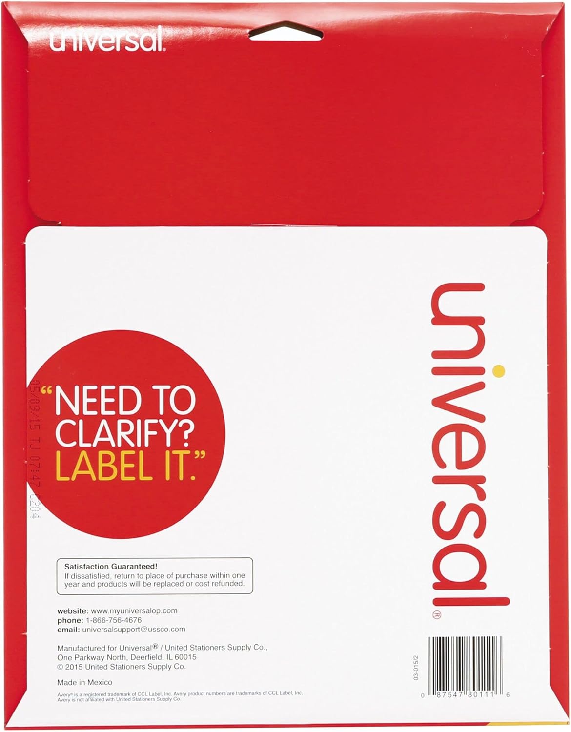 Universal Laser Printer File Folder Labels, 3-7/16" x 2/3", Assorted, 750/Pack (80111)