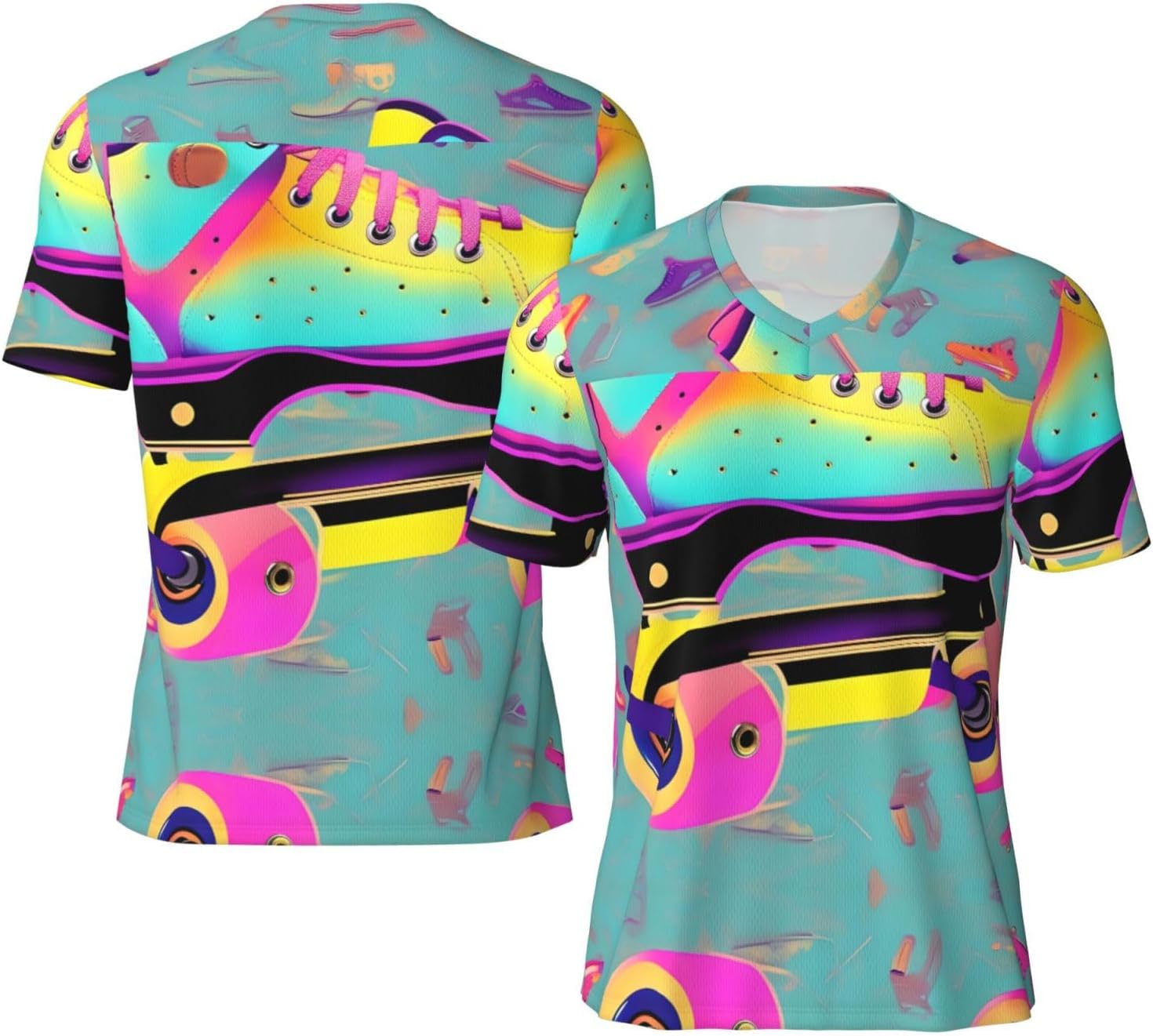 Colorful Roller Skates Rugby Football Jersey for Men, Comfortable V-Neck Loose Fit Top for Team Sports Athletics