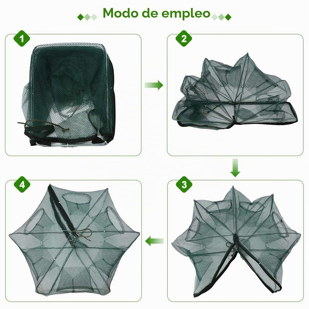 Red de Pesca con 6 Agujeros para cangrejos y Peces pequeños, Trampa de Malla Resistente para Pesca Artesanal