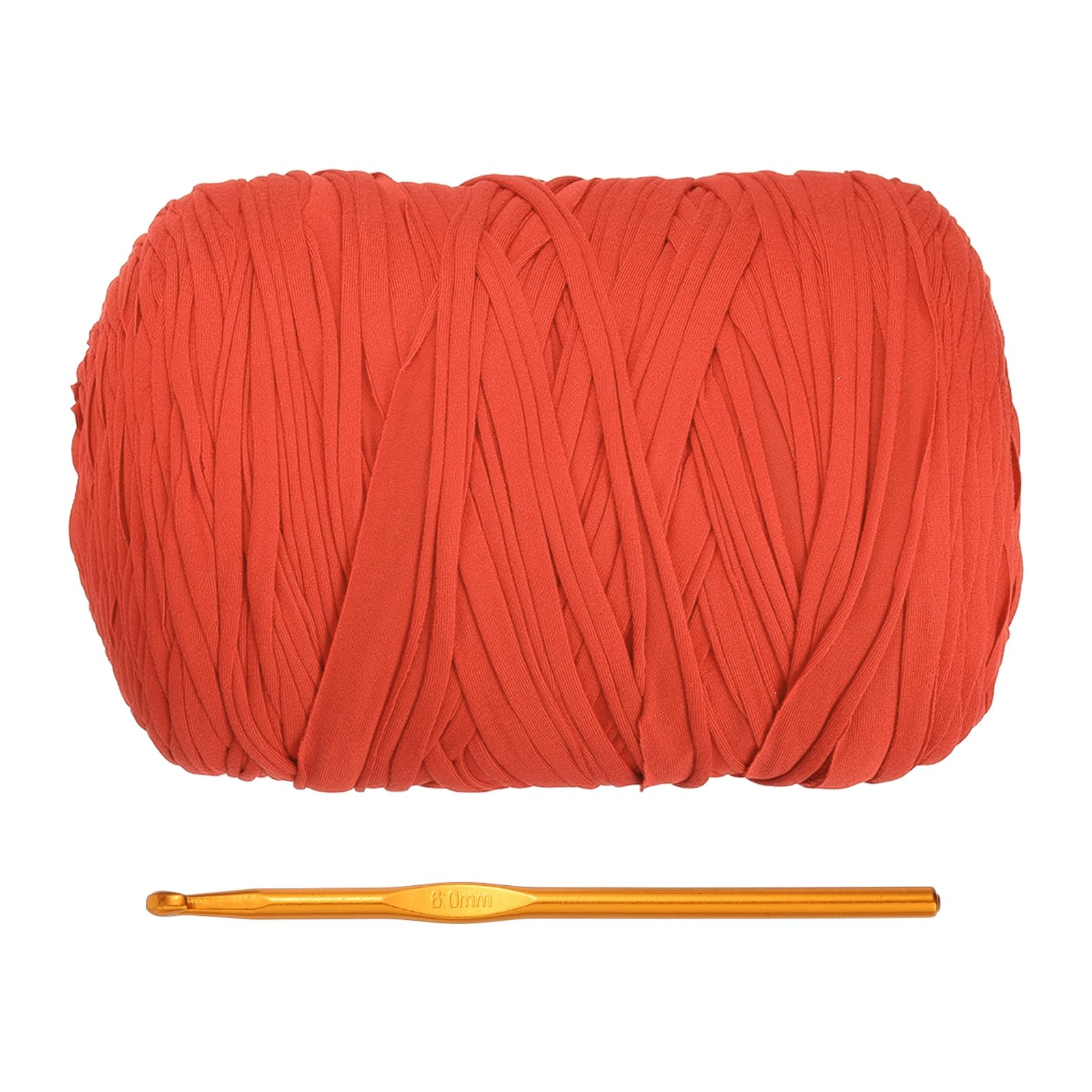 PATIKIL T-Shirt Yarn for Crocheting with 1 Crochet Hook, 800g/228 Yards Soft High Elastic Knitting Yarn for Beginner Crochet Bag/Basket/Home Decor(Orange) — image 1