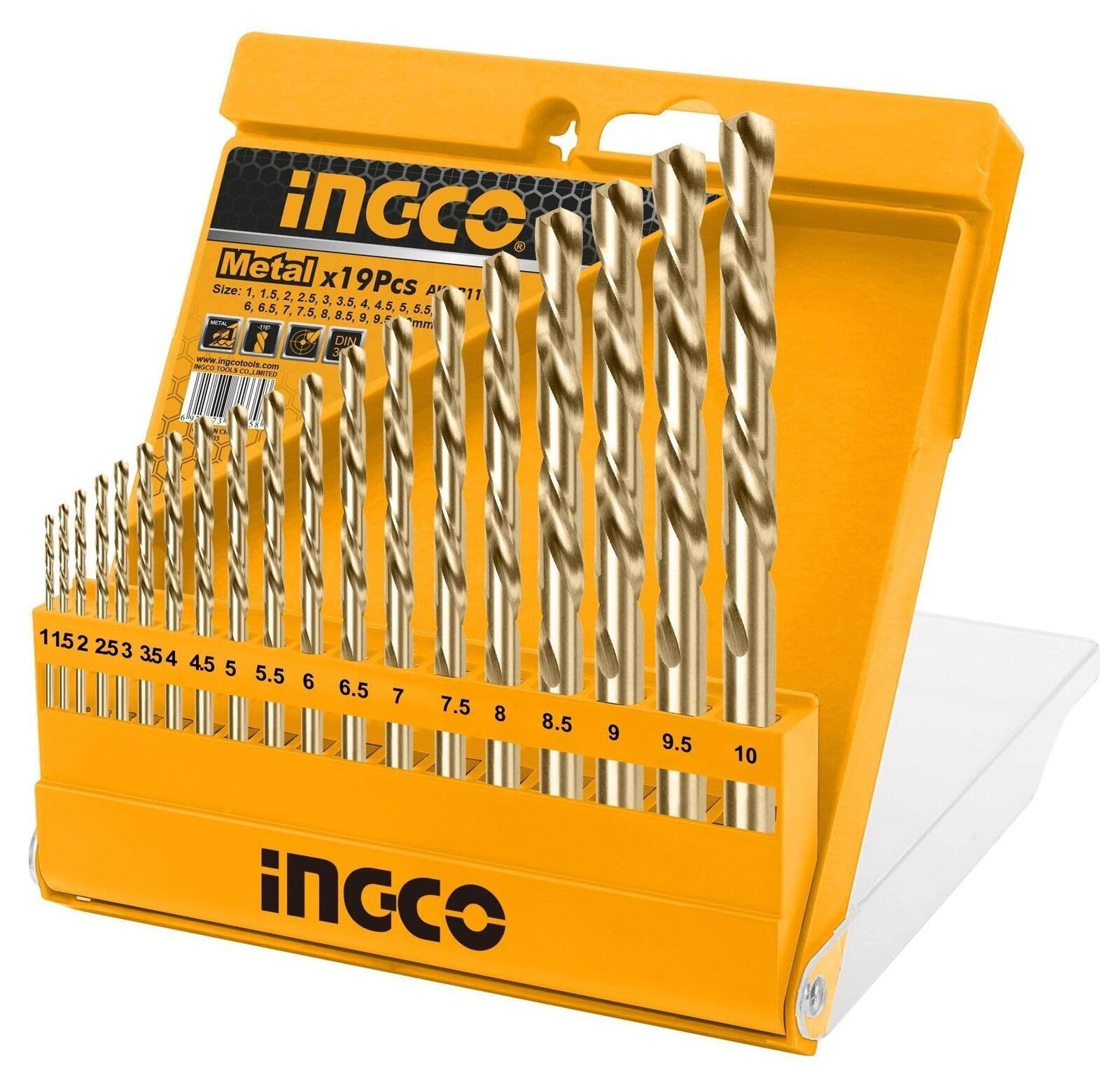 INGCO 19 Piece HSS Twist Drill Bit Set for Metal and Steel, AKDB1195