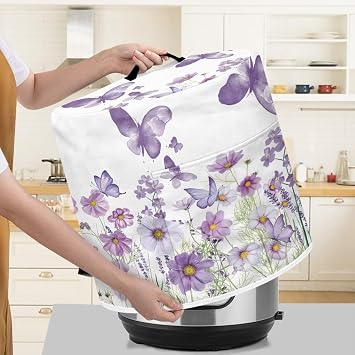Purple Floral Pressure Cooker Cover for 8 Quart Instant Pot and Air Fryer Accessories, Stain Resistant Washable Round Protective Cover Electric Appliance Cover with Front Pocket