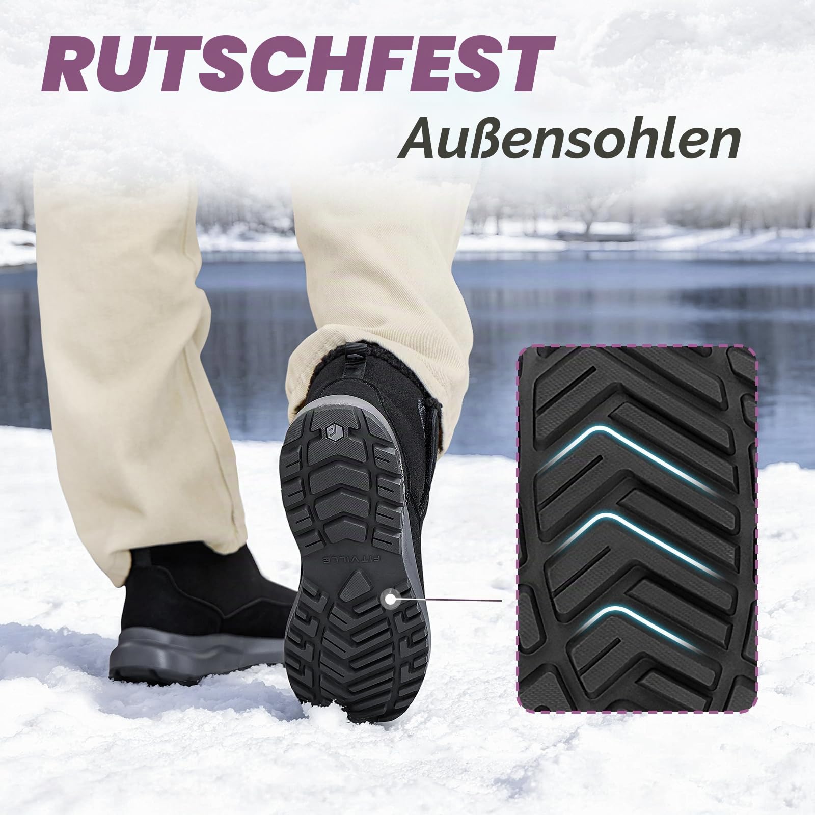 FitVille Winterstiefel Damen Extra Weit Winterschuhe mit Klettverschluss Rutschfeste Stiefel Bequeme Schneestiefel Warme Outdoor Boots Gr.35.5-42.5