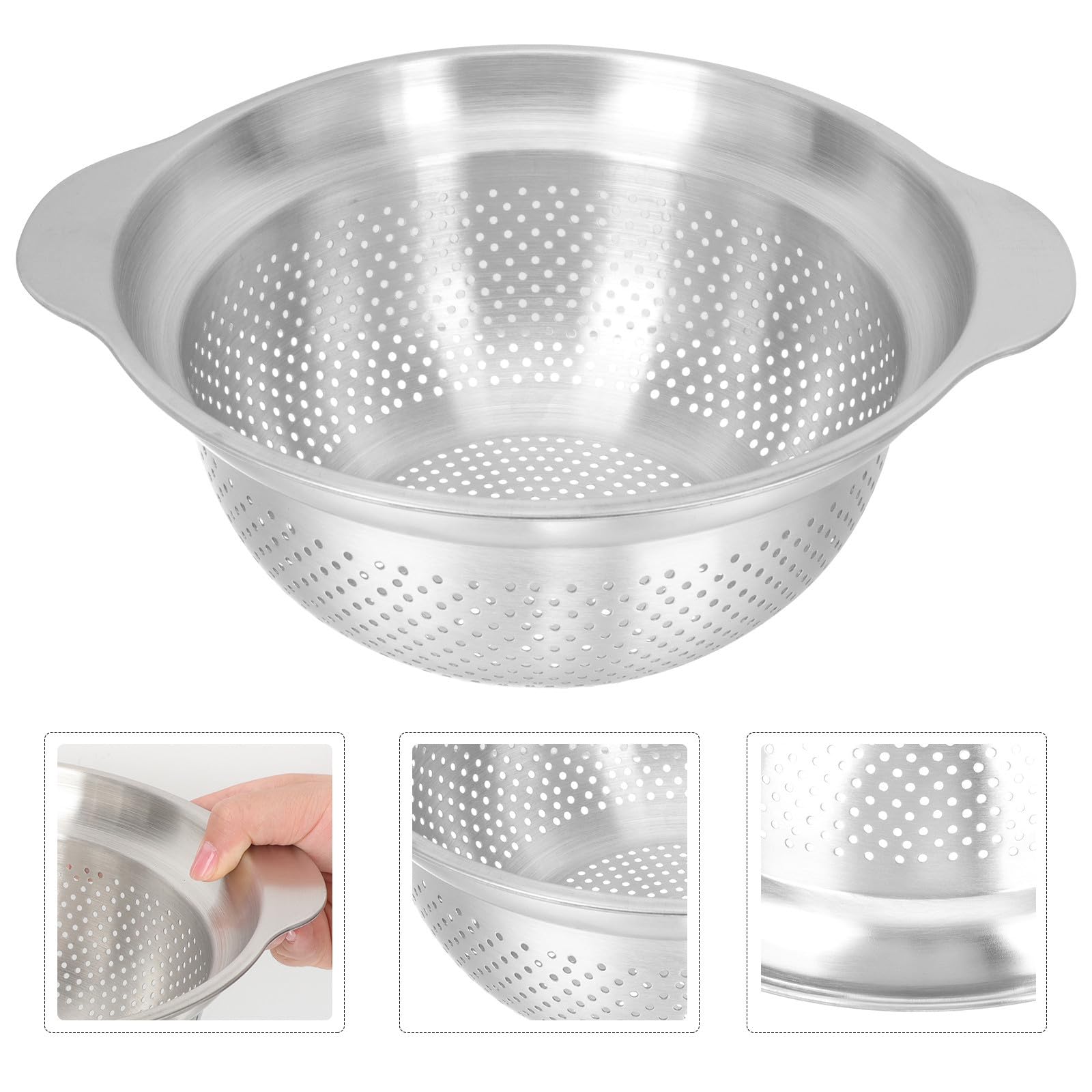 Colador de Cocina de Acero Inoxidable Plata, Cuenco Multiuso | Escurridor para Lavar y Drenar Agua, Cesta para Fideos y Arroz, Uso en Cocina y Frutas