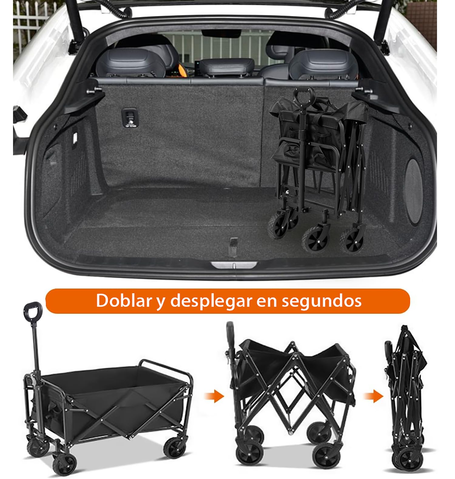 Carrito Plegable de Carga con Ruedas, Carro de Transporte Compacto y Ligero, Ideal para Compras, Playa,Jardín y Camping, Manillar Ajustable y Gran Capacidad, Fácil de Guardar (Ruedas estrechas)
