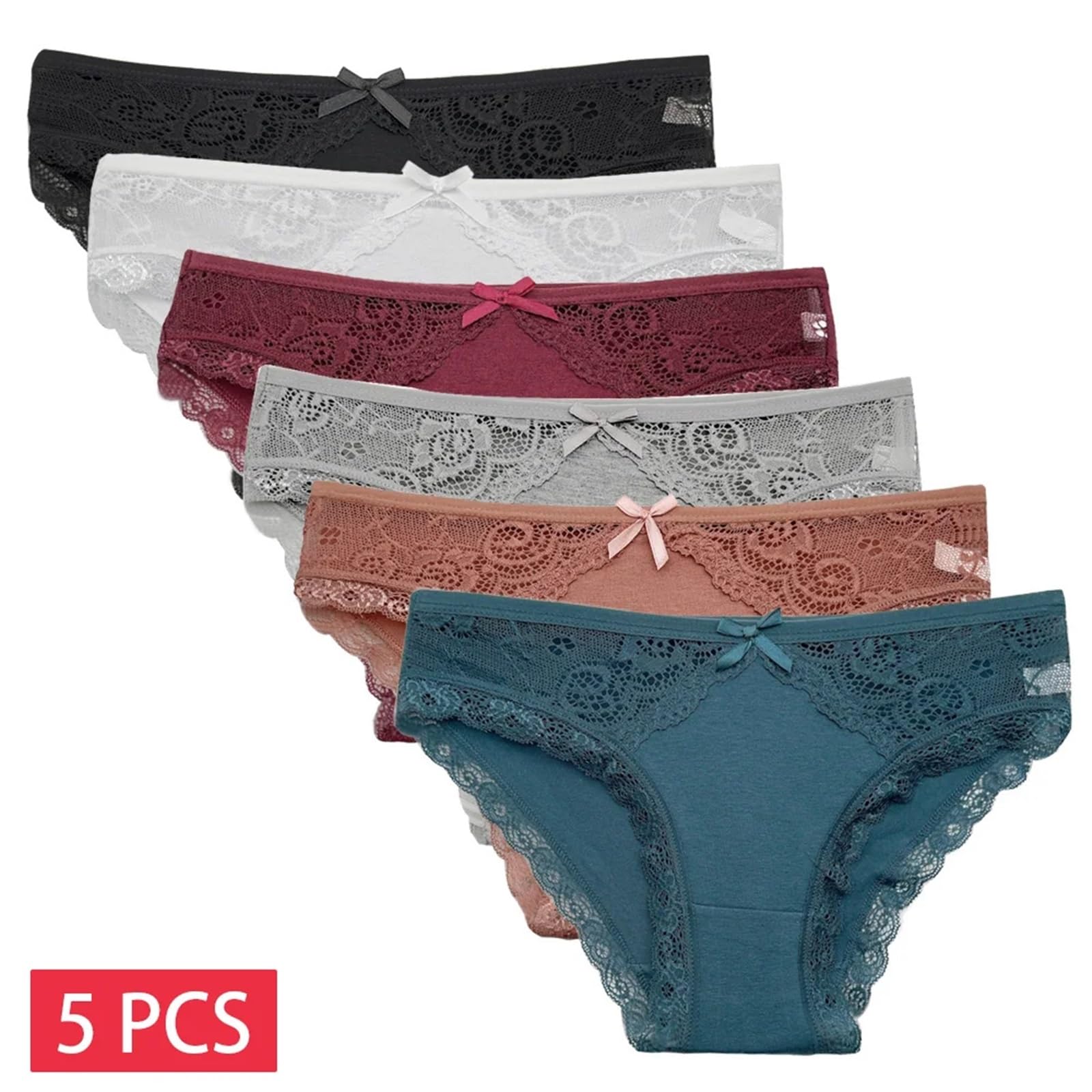 Majtki po kolana 5 SZTUK/ZESTAW Przyjazd Niski Stan Damskie Seksowne Koronkowe Majtki Majtki Dla Kobiet Bielizna Bawełniane Majtki(R005 5pcs,M(40-50kg))