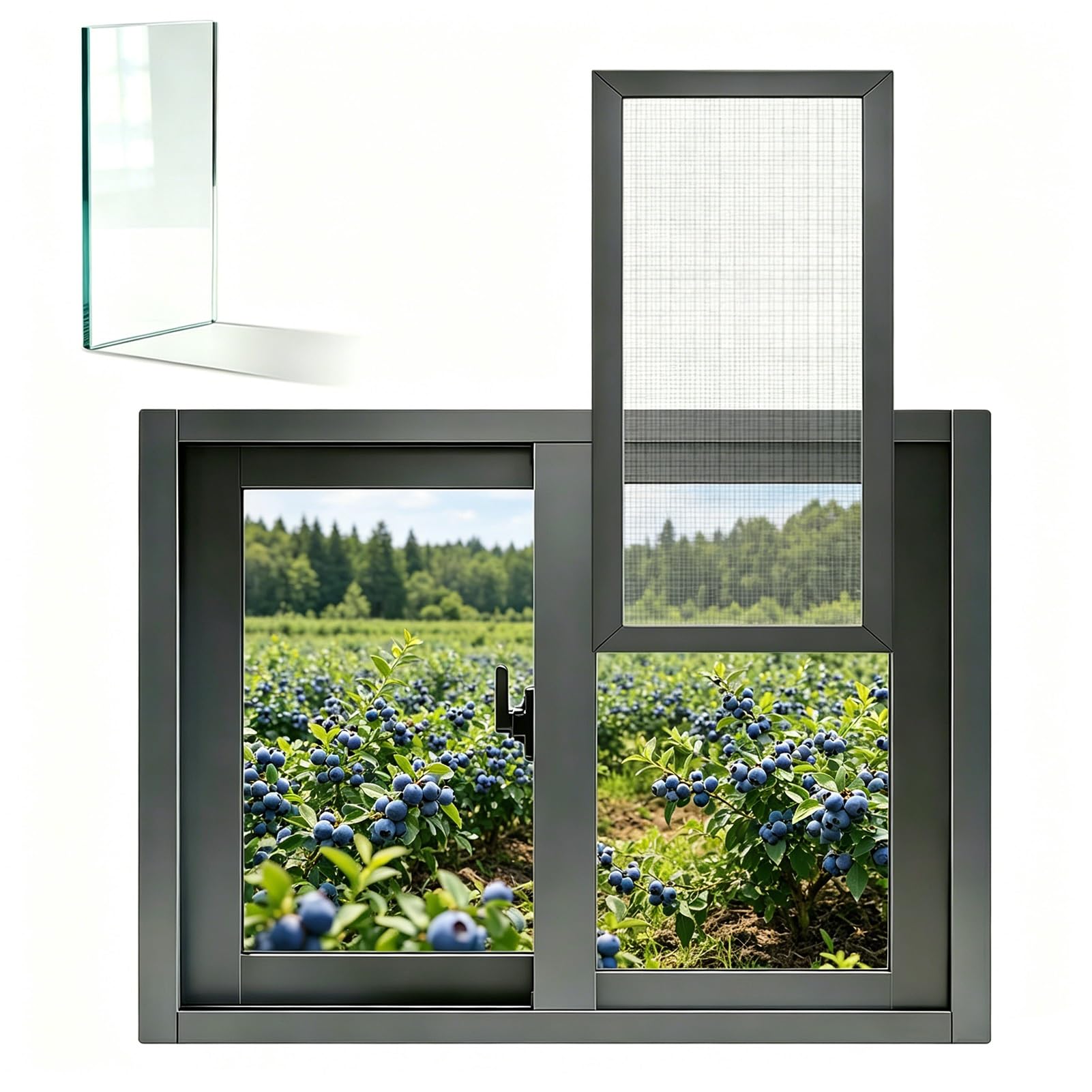 Ventana del Sótano para Viviendas, Ventanas Correderas Horizontales de Aluminio de Recambio con Mosquitera y Cristal Templado(Gray,W60cm xH80cm)
