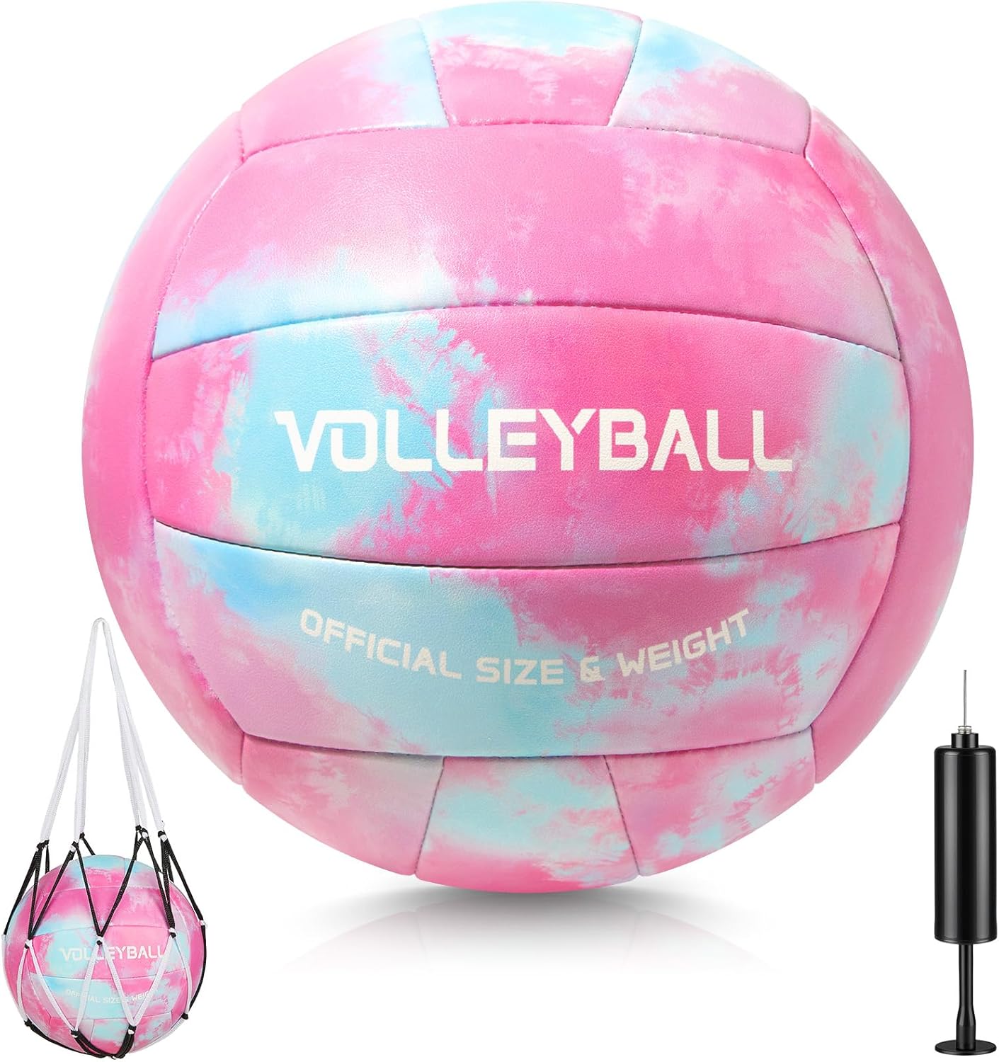 Soft Touch Volleyball Official Size 5, PU Leather Training Ball for Girls Beginners Kids Youth, Printed Indoor Outdoor Practice Volleyball with Pump & Mesh Bag for School Gym & Backyard