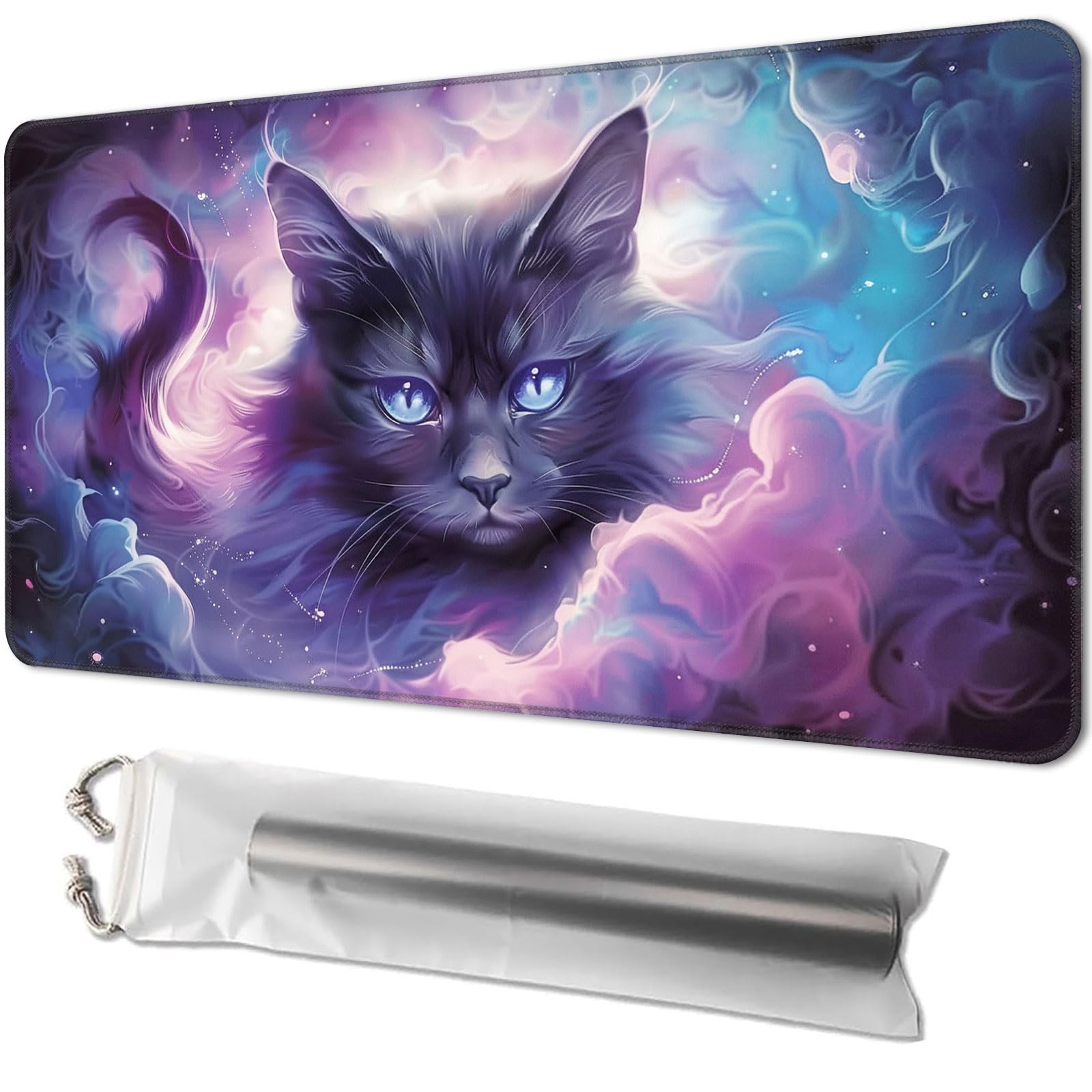 Playmat for TCG, with Free Storage Bags, Game Mat 24 x 14 inches, MTG and Board Game Mat for Cards, Ideal for Card Game Enthusiasts, Blue Eyes Cat