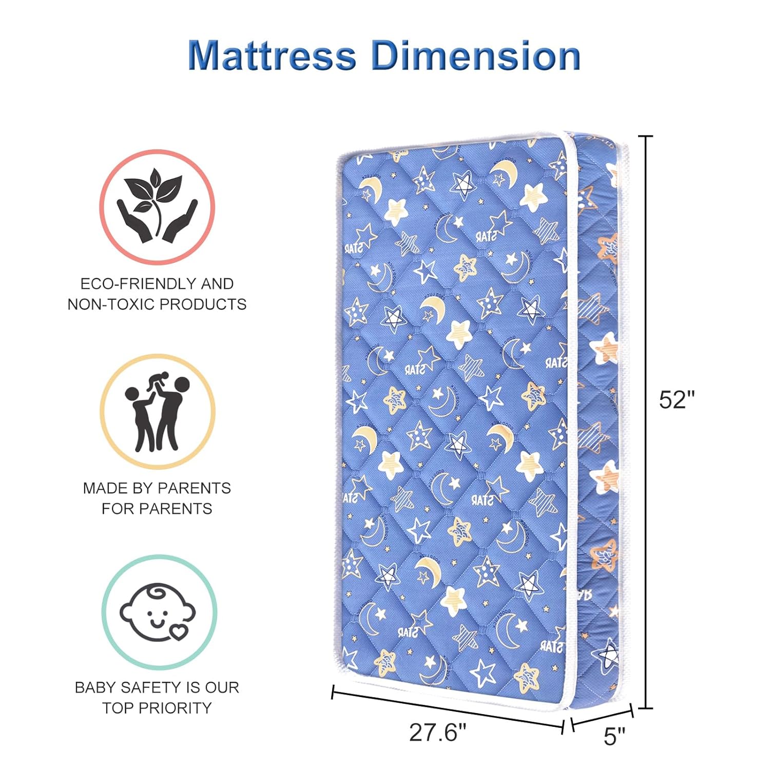 Premium Crib Mattress and Toddler Mattress 52" x 27.6" x 5",Firm,Breathable Hypoallergenic for Standard Cribs and Toddler Bed