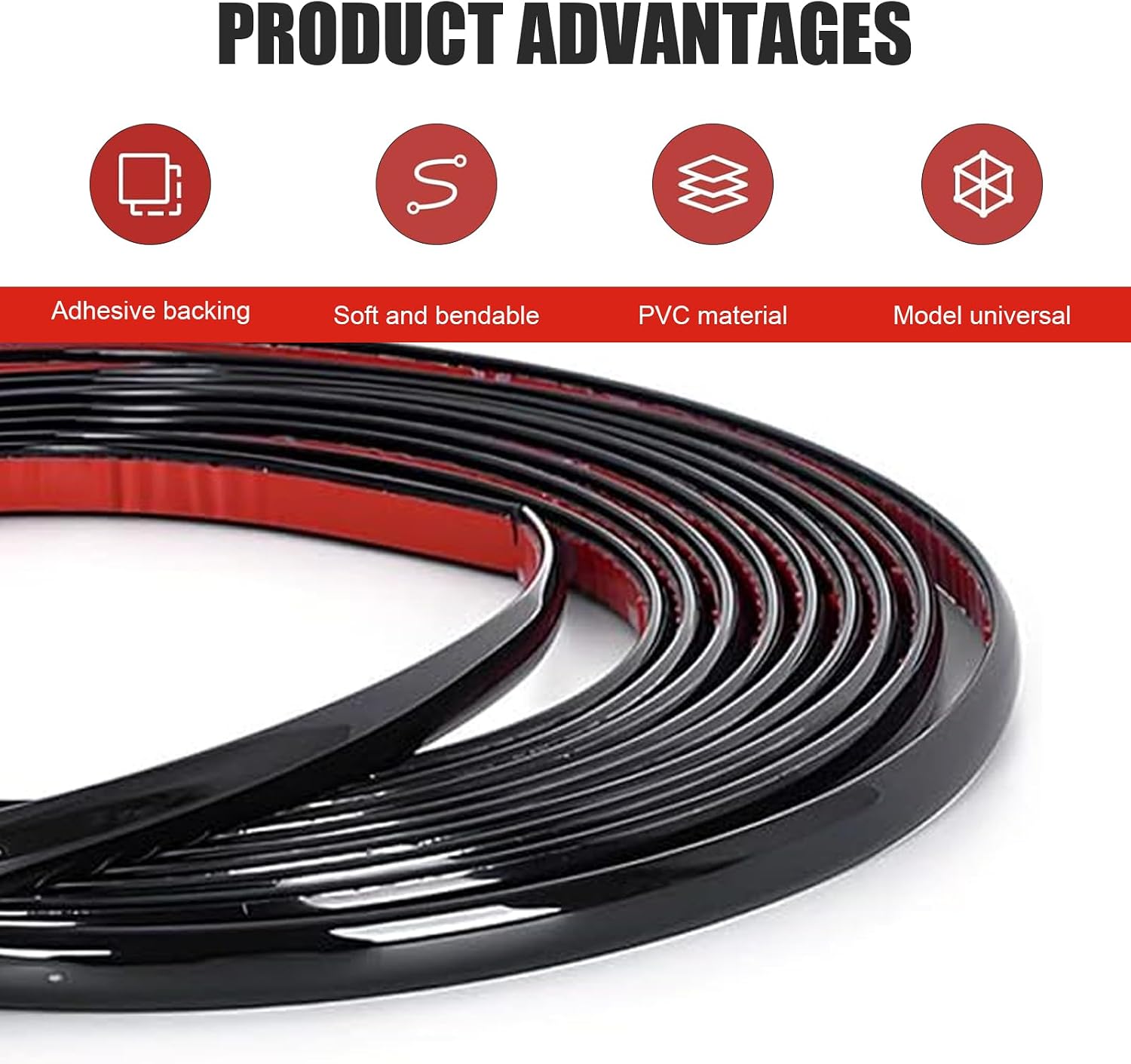MLY 43FT Car Trim Molding, Glossy Black Car Exterior and Interior Molding Trim, Scratch-Proof Body Side Molding Trim, Self-Adhesive Bumper Window Door Body Side Decorative Strip (Bright Black)