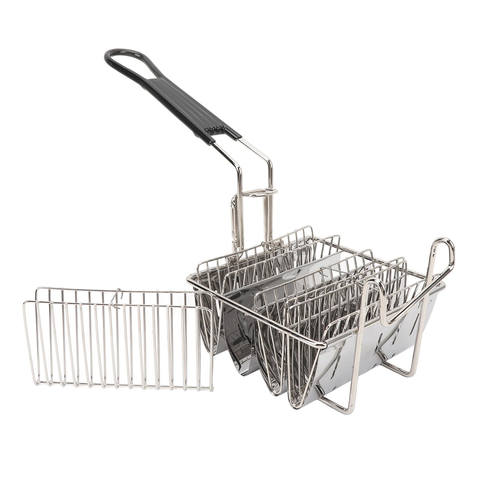 Jiawu Cesta para Freidora de Concha de Taco, Cesta para Freidora de Taco de Acero Inoxidable de 4 Conchas, para Soporte de con Desmontable y Gancho Frontal para el Hogar, Restaurante, Cocina, Fácil de