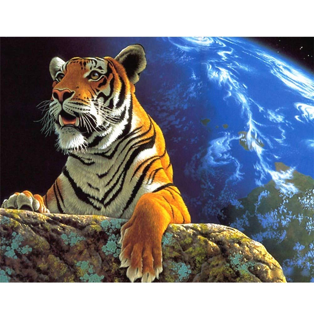 Art Painting Diamant Tigre 50x70cm avec Kit Point de Croix et Cristal Strass