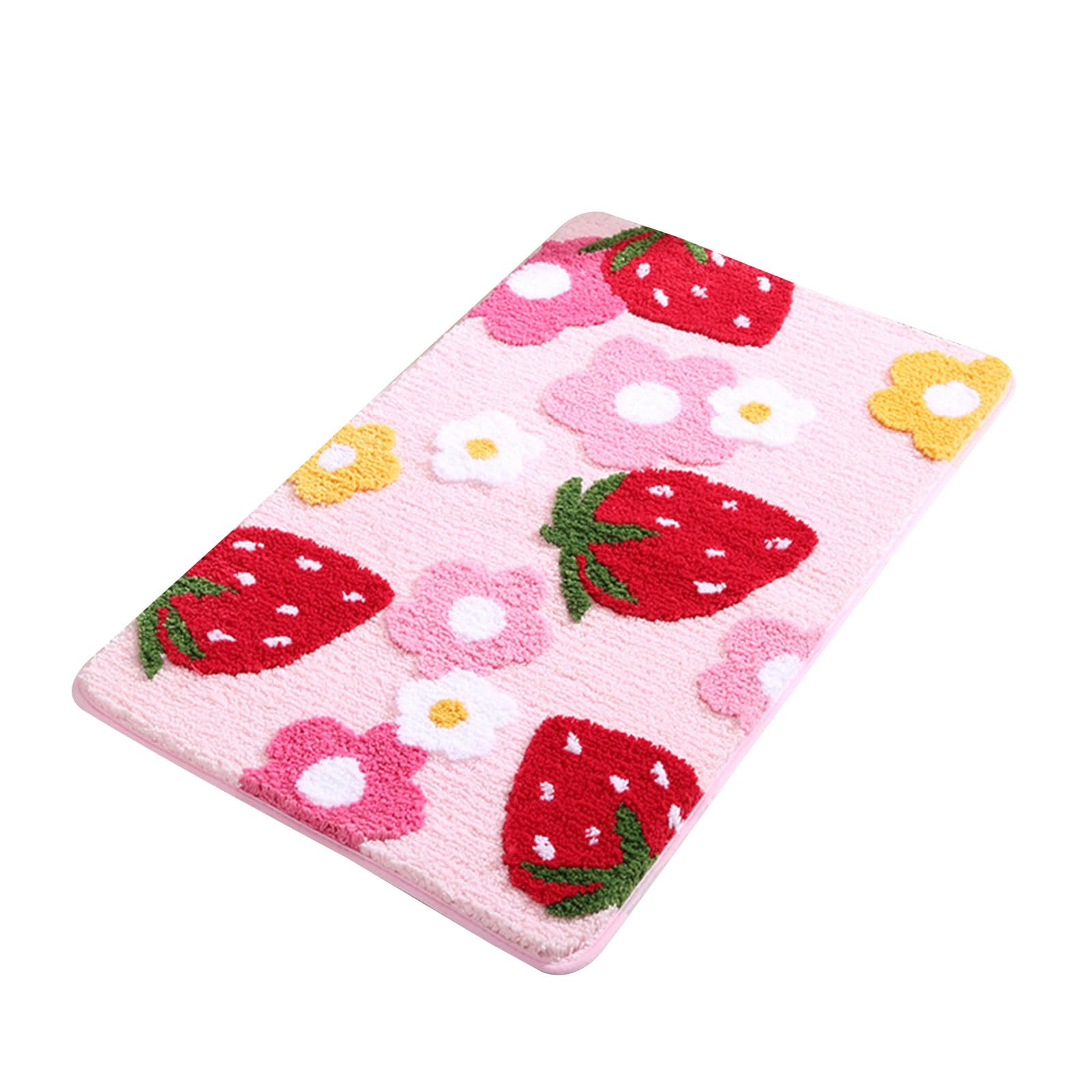 Carotoe Girls E Strawberry Bathroom Rugs, Microfiber Bathroom Floor Carpet, Saf Antislip Floor Covering For Family Us Comfortabl Bath Rugs