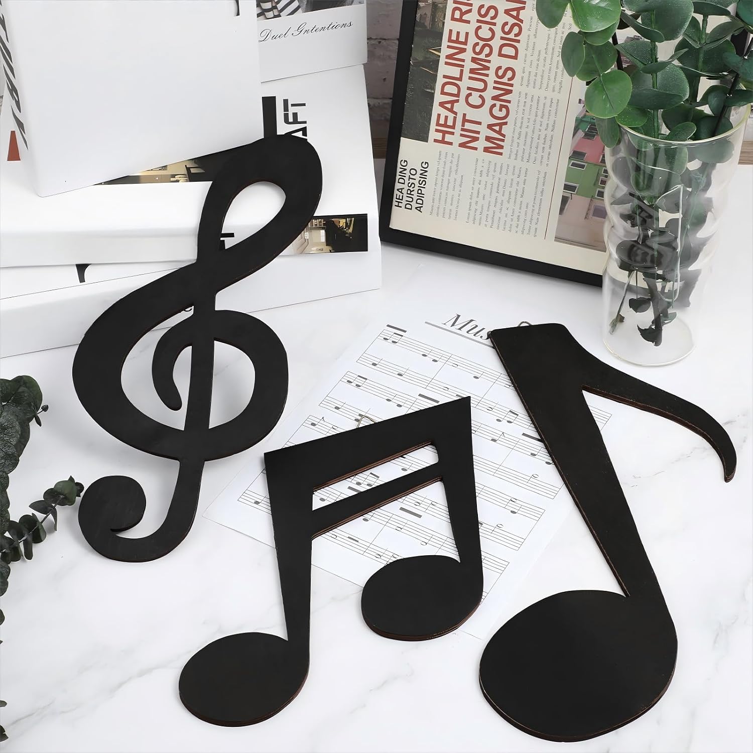 Yalikop 3 Pieces Music Notes Wall Decor Black Treble Clef Wooden Hanging Wall Art Music Party Decorations for Musical Home Room Bar Studio Birthday Party