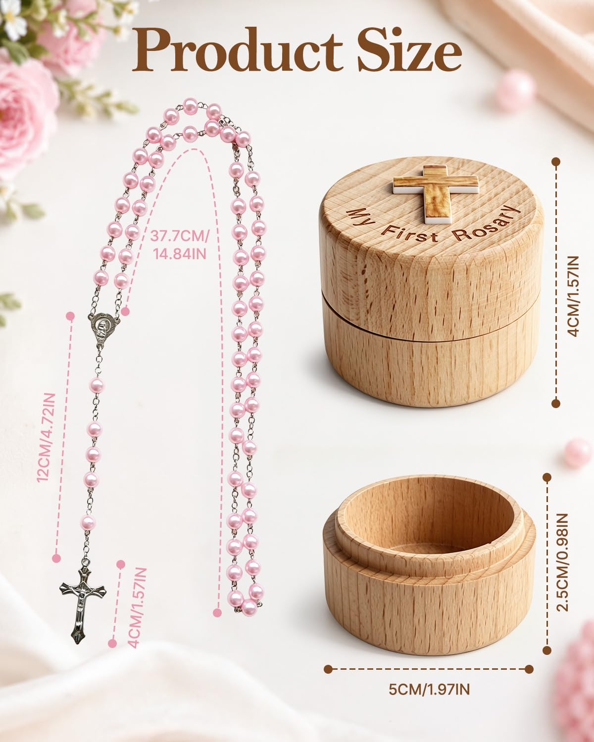 Baptism Gifts for Girls, My First Rosary and Keepsake Box, Catholic Pink Rosary Baptism Gifts, First Communion & Baby Dedication Gifts for Newborn Baby Girls image 2