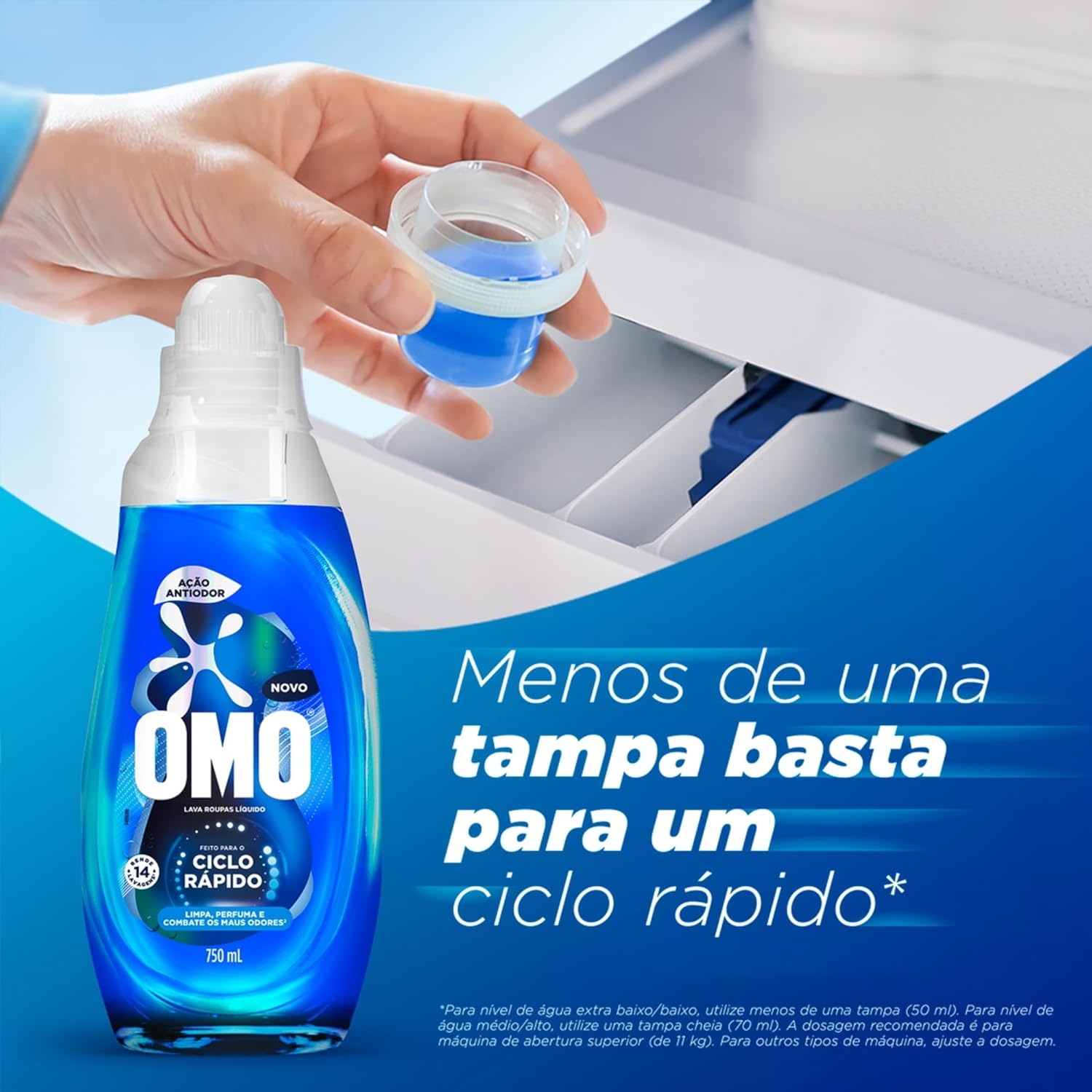 Lava-Roupas Líquido Omo Ciclo Rápido Ação Antiodor Frasco 750ml